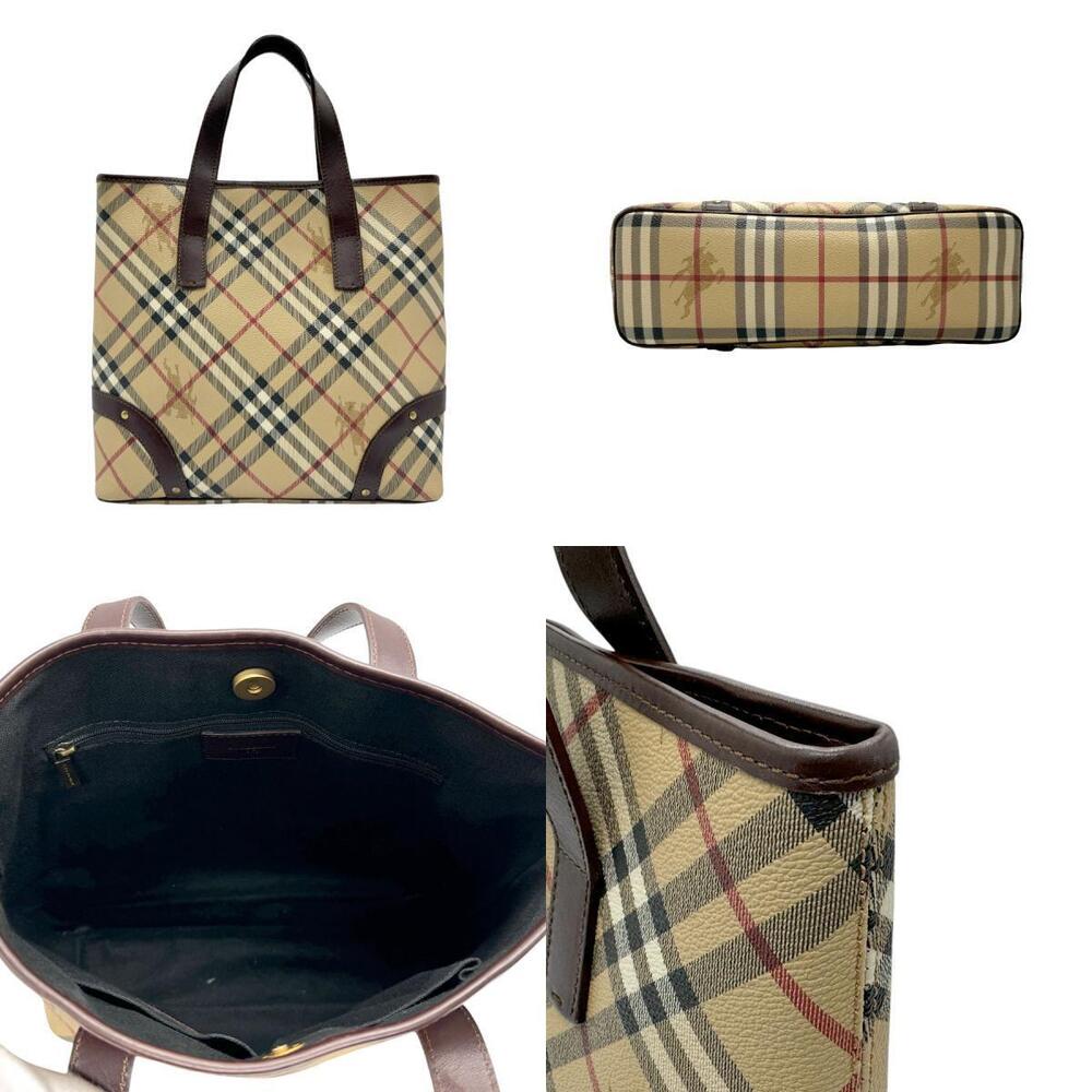 Burberry Nova Check Leather Tote Bag Beige Tan Brown - Picture 3 of 4